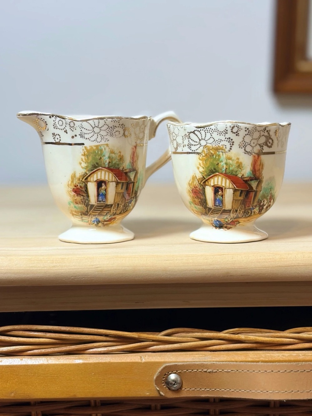 Vintage H&K Tunstall Hollinshead & Kirkham Romany Cream & Sugar Set England